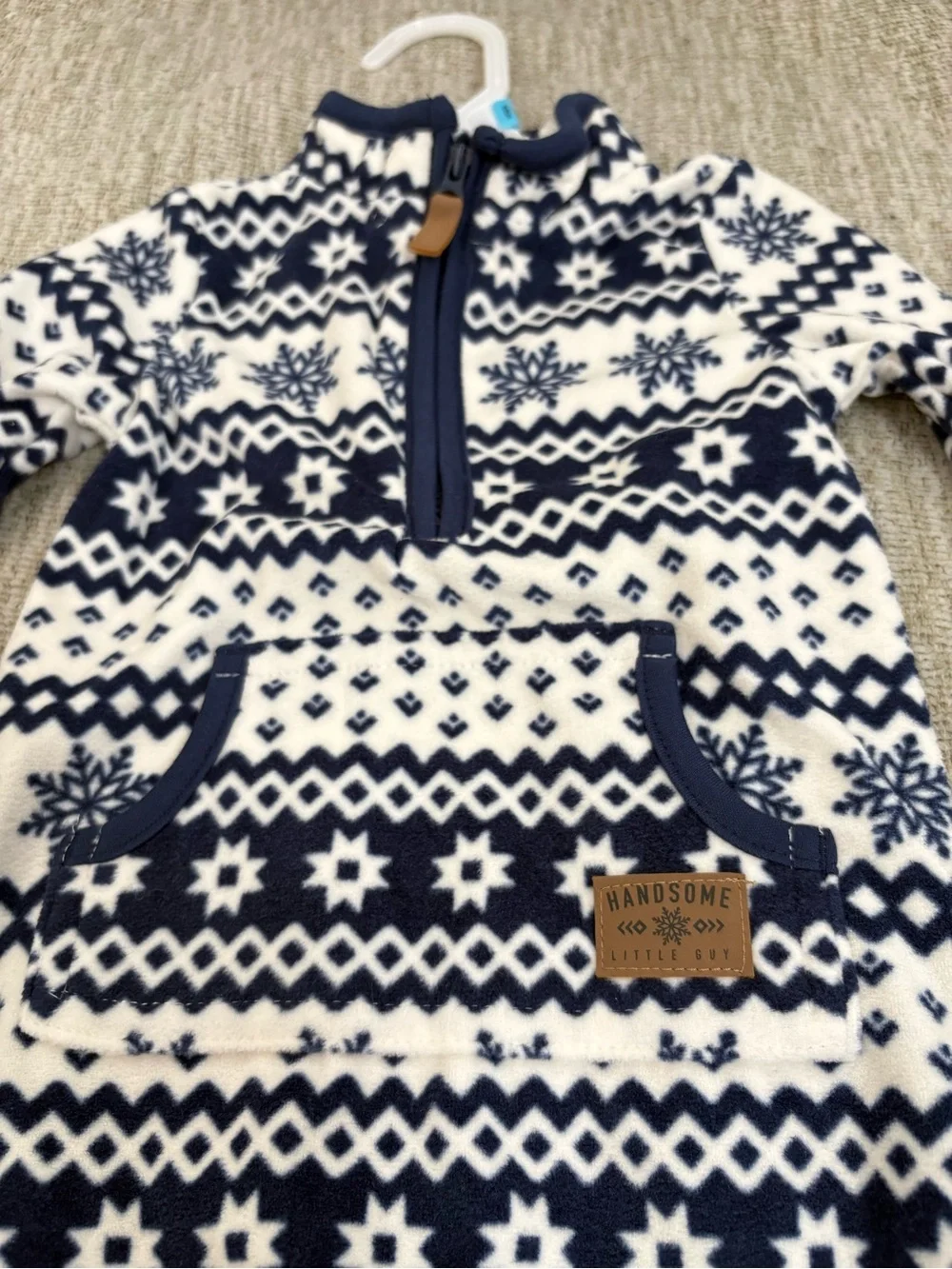 Carter's Navy and White Snowflake Fleece One-Piece